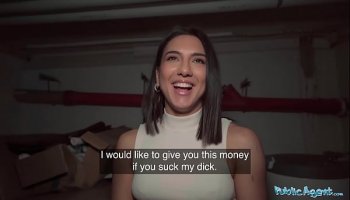 public agent beautiful brunette biology student cums over a stranger cock